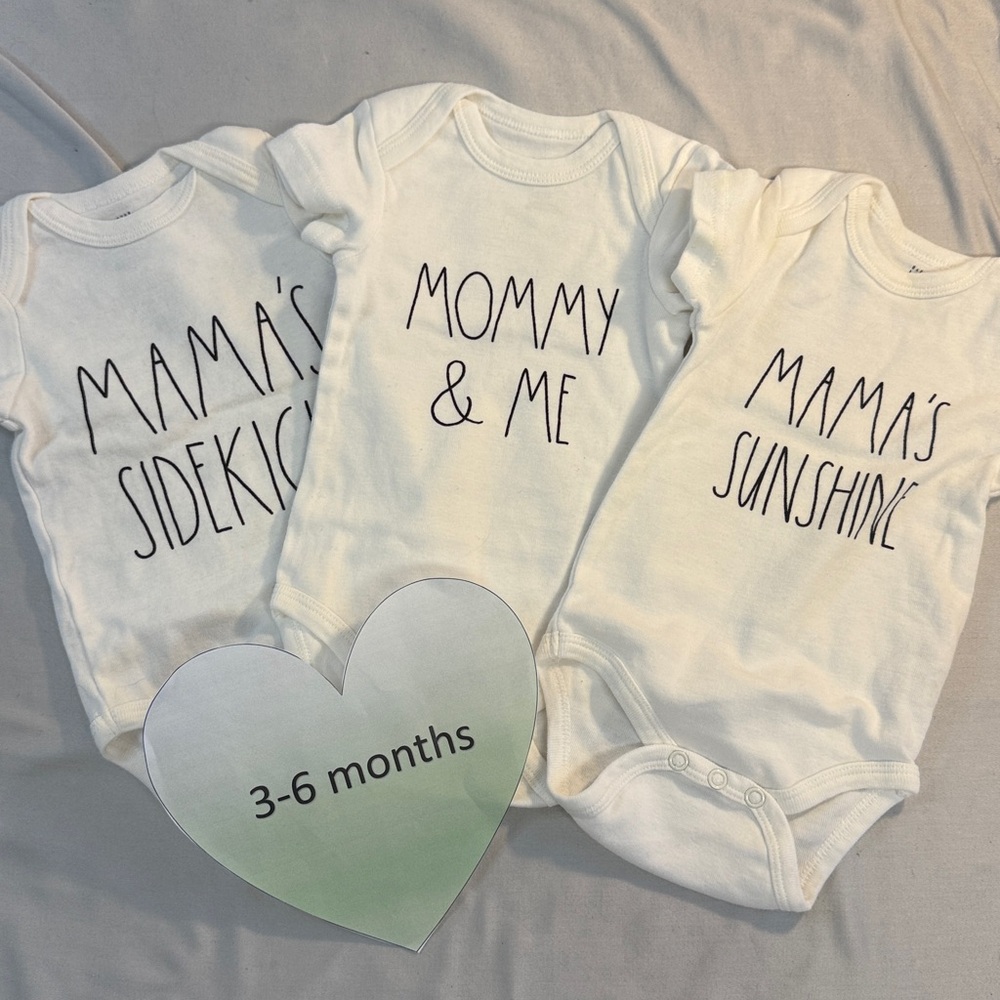 Rae Dunn - Set of 3 Baby Short Sleeve White Onesie Shirts